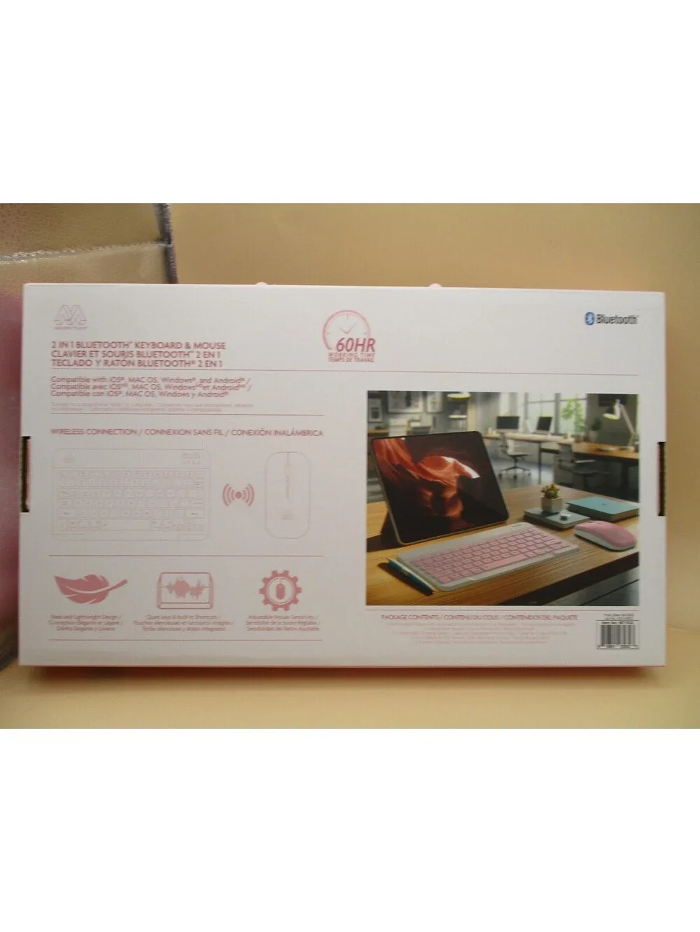 Pink Bluetooth Keyboard and Mouse Set Slim Wireless Combo iPad Tablet Laptop